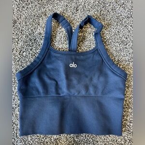 Alo Navy Blue Ribbed Sports Bra